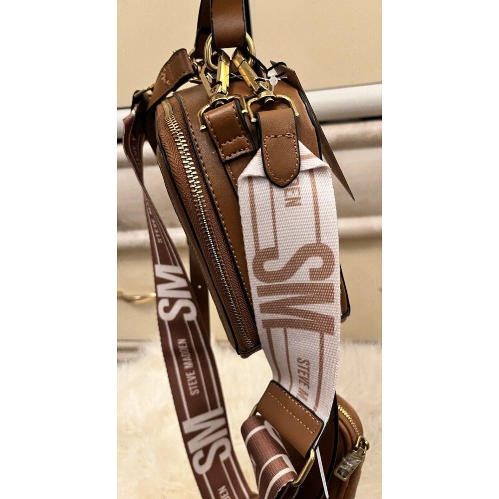 NWT STEVE MADDEN COGNAC BELIZZA WOVEN CROSSBODY HAND BAG AIRPODS TIKTOK VIRAL - Picture 5 of 8